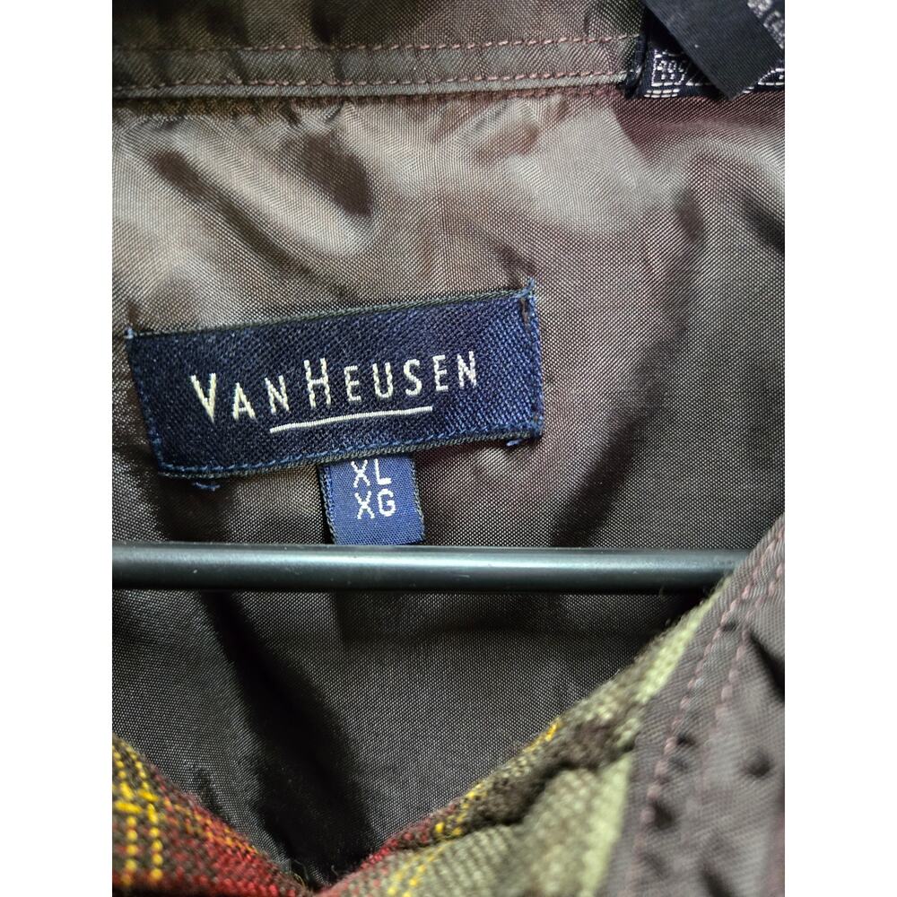Van Heusen Button Down Shirt Men's  XL   Checker  Black, Tan Brown